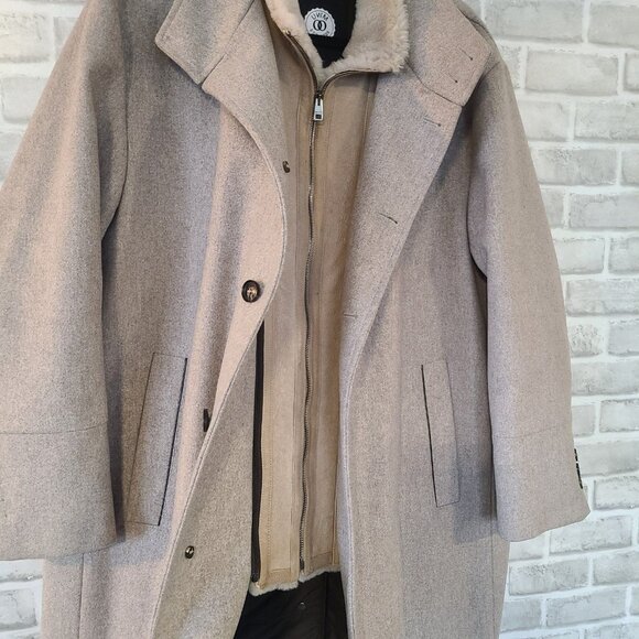 UWM Wool Cashmere Suede Leather Sherpa Mens Overcoat Italy Size 58 Quiet Luxury - Picture 4 of 12
